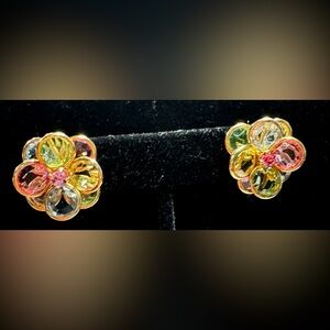 Vintage Pastel Colorful Glass Rhinestone Flower Earrings